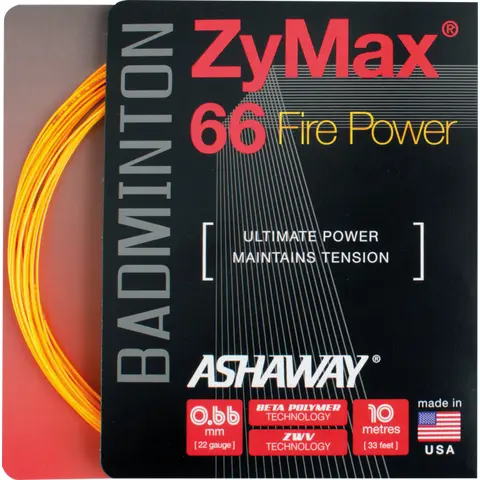 Бадминтонная струна Ashaway ZyMax 66 Fire Power Orange 0.66 10 метров