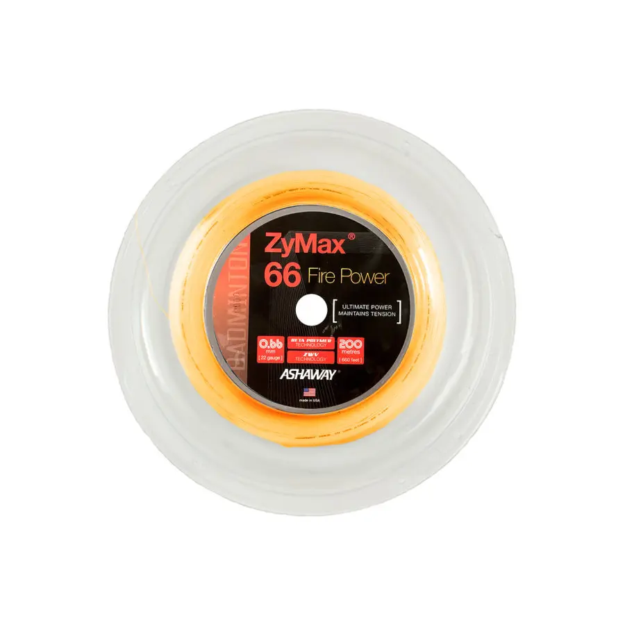 Бадминтонная струна Ashaway ZyMax 66 Fire Power Orange 0.66 200 метров